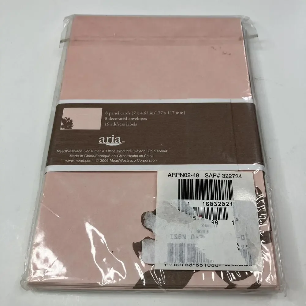Aria Designer Correspondence Kit- 8 Cards, Envelopes, Labels- Pink/Brown Floral